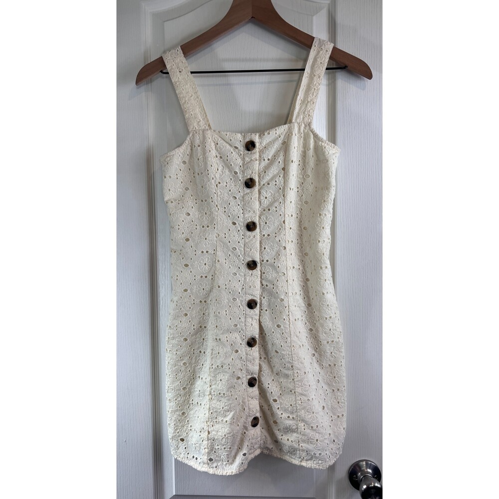 American Eagle Women's Ivory Eyelet Button Front Sleeveless Dress Size XS
